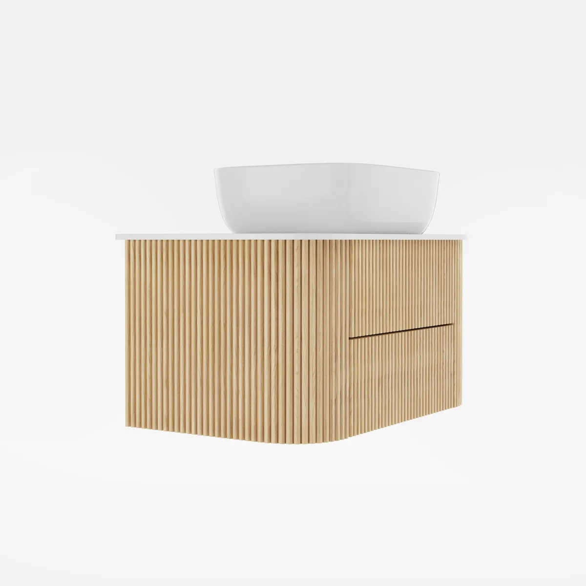 31.5" Floating Fluted Wall mounted Bathroom Vanity Set Cultured Marble Top with Vessel Single Sink & 2 Drawers — image 7