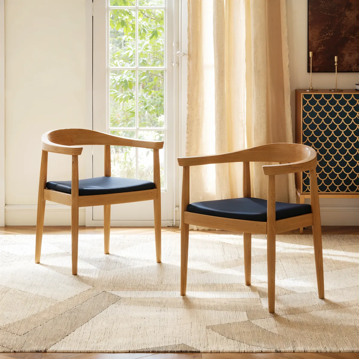 Modern Curved Back 4-Piece Dining Chair Upholstered Leather Walnut Wooden Armchair — image 5