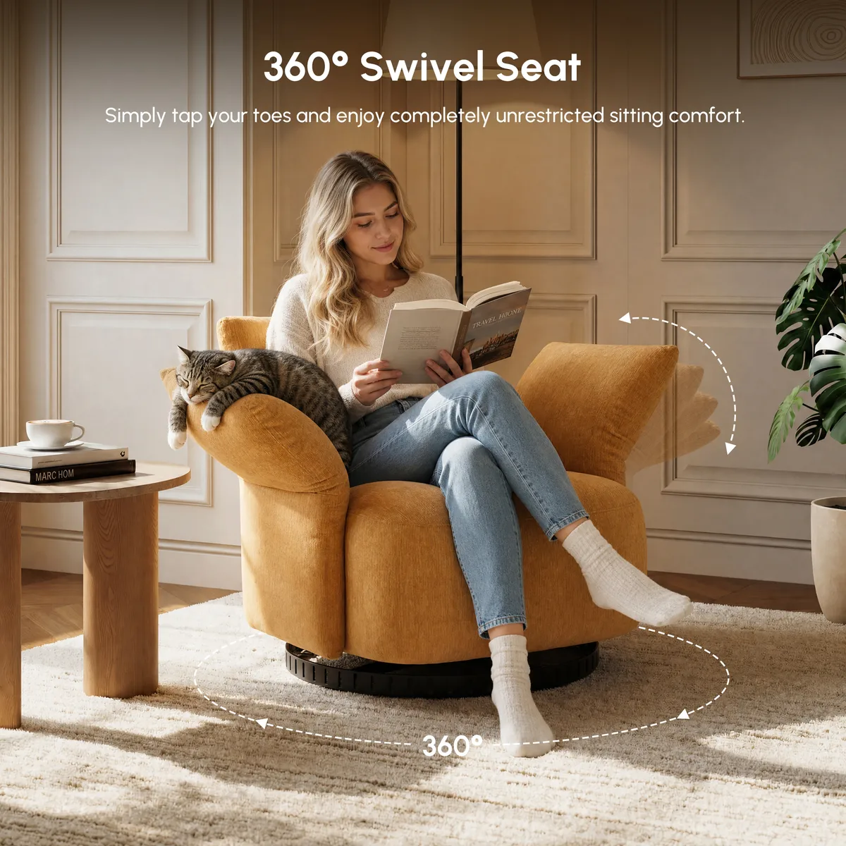 Florvia Chenille Swivel Adjustable-Armrest Accent Chair — image 6
