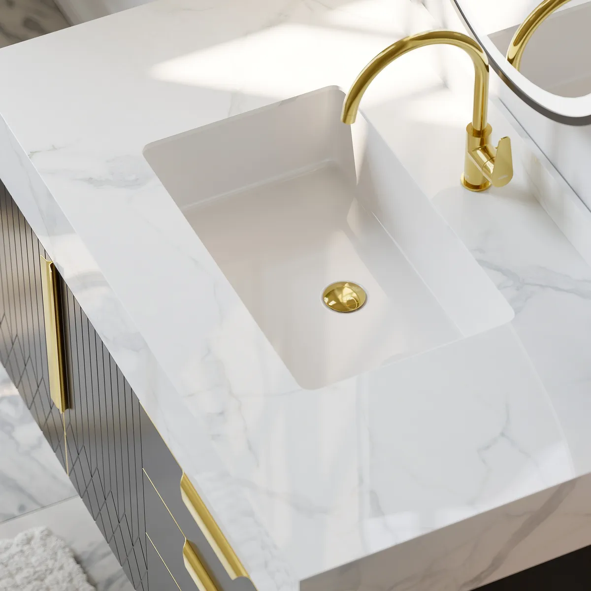 59" Wall Mounted Bathroom Vanity Faux Marble Top with Double Sink — image 8