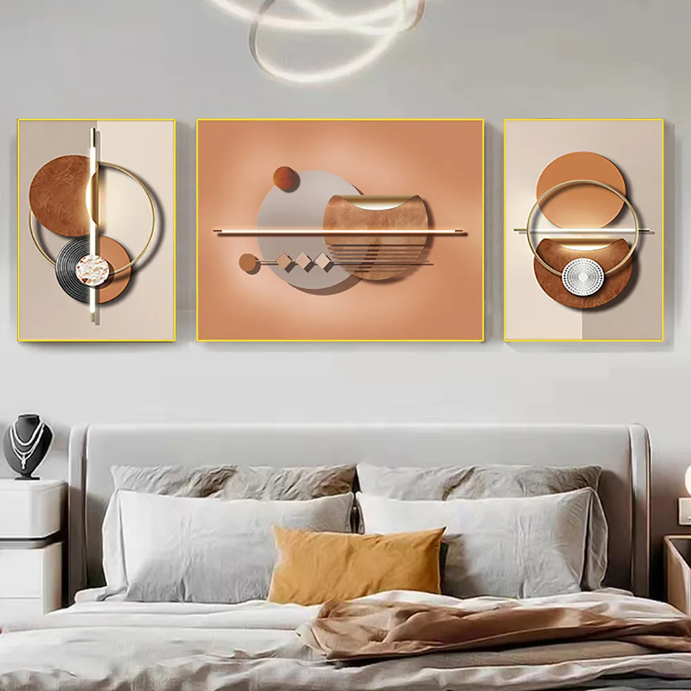 3 Pieces Geometric Abstract Wall Decor Set Modern Canvas Print with Frame Living Room — image 3
