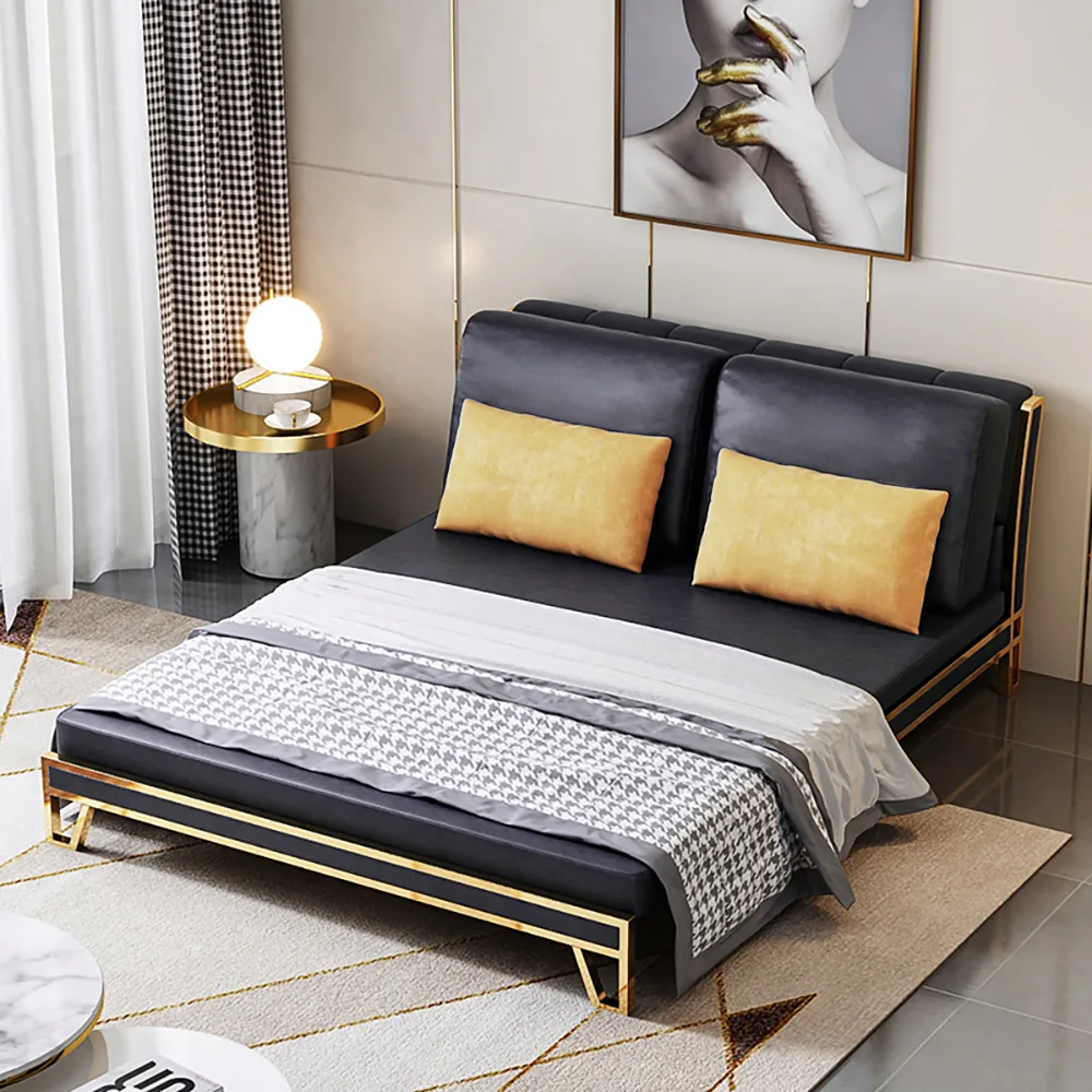 59" Modern Black Convertible Sofa Bed Tufted Leath-Aire Upholstery — image 4