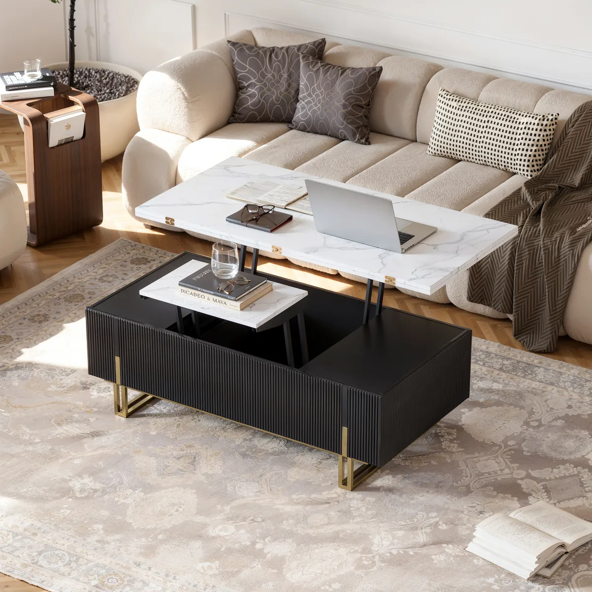 47.2" Fluted Lift-Top Coffee Table with 2 Drawers — image 15