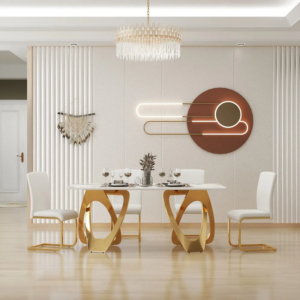 Modern Minimalist Dining Chairs PU Leather Upholstered White Dining Room Chairs — image 2