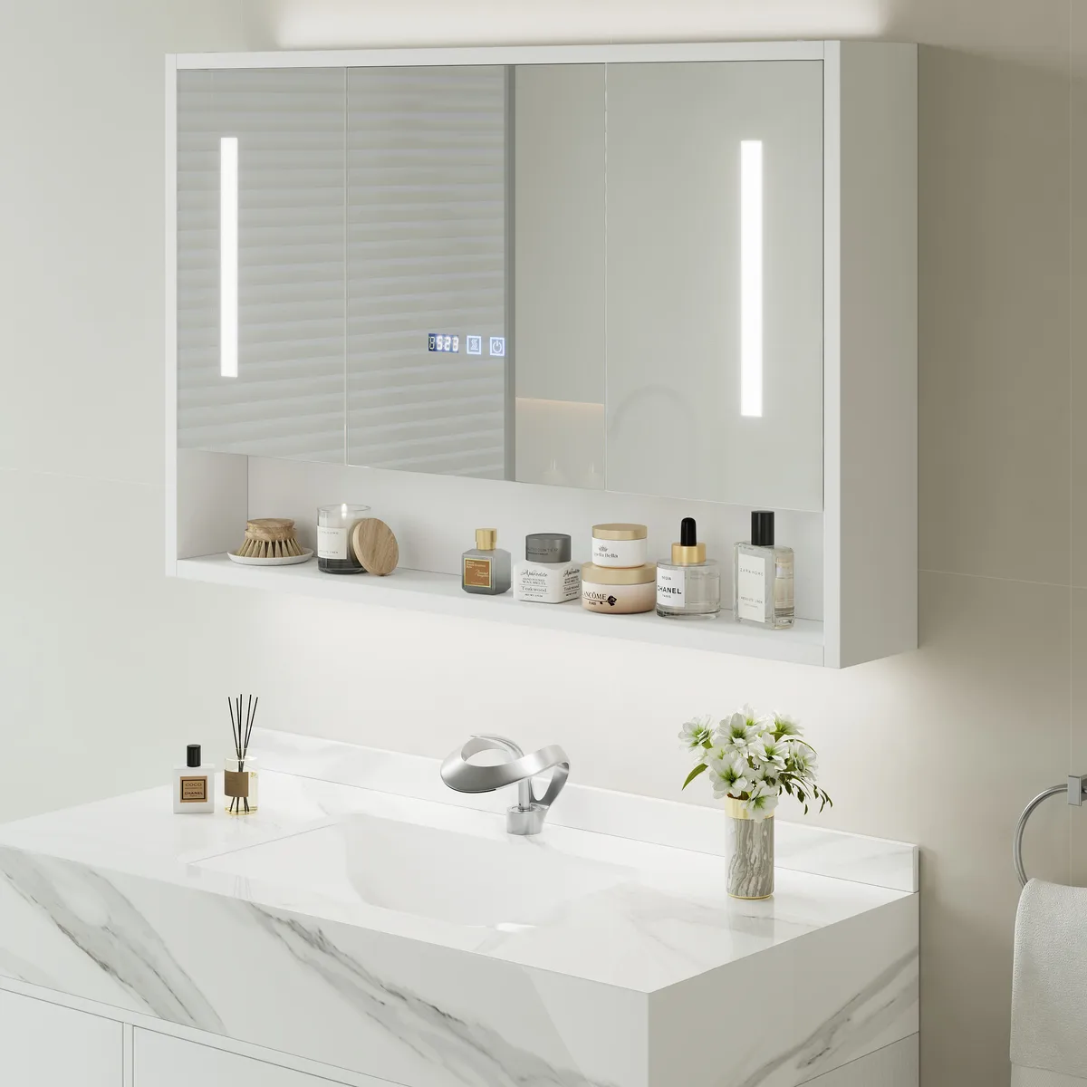 39.3" Walnut Bathroom Vanity & LED Medicine Cabinet Set — image 22