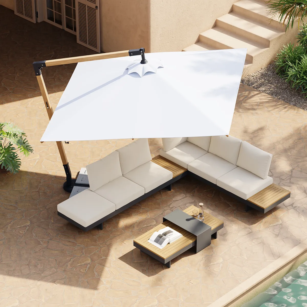 Tevara 118" Patio Cantilever Umbrella Adjustable Height Outdoor Sun Umbrella for Pool / Beach in Gary — image 8