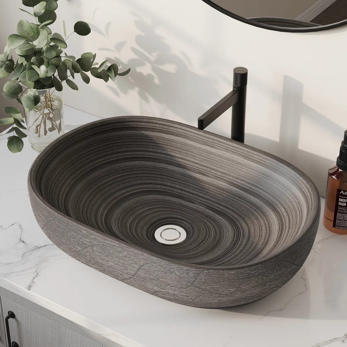 15.7" Ceramic Round Bathroom Vessel Sink Retro Washbasin — image 26