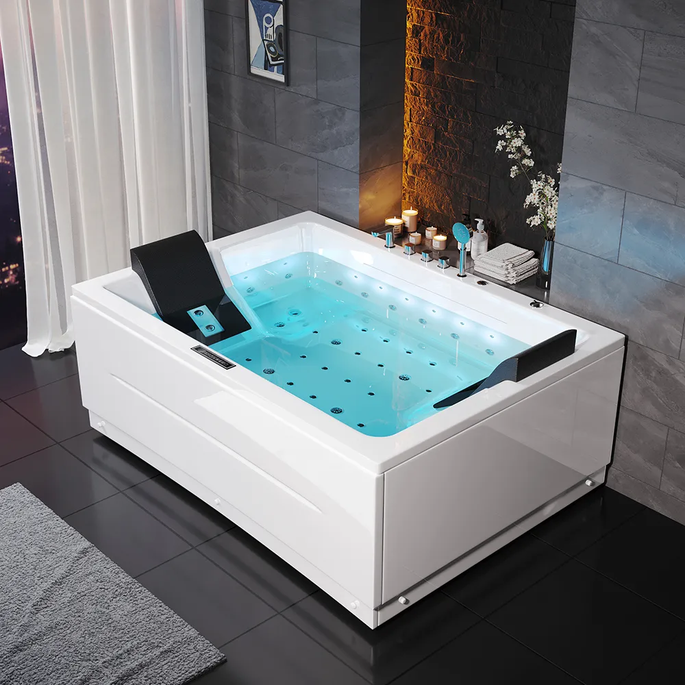 71" Double Acrylic Whirlpool Bathtub Jetted with Temperature Control & LED Whirlpool Heated Corner Tub