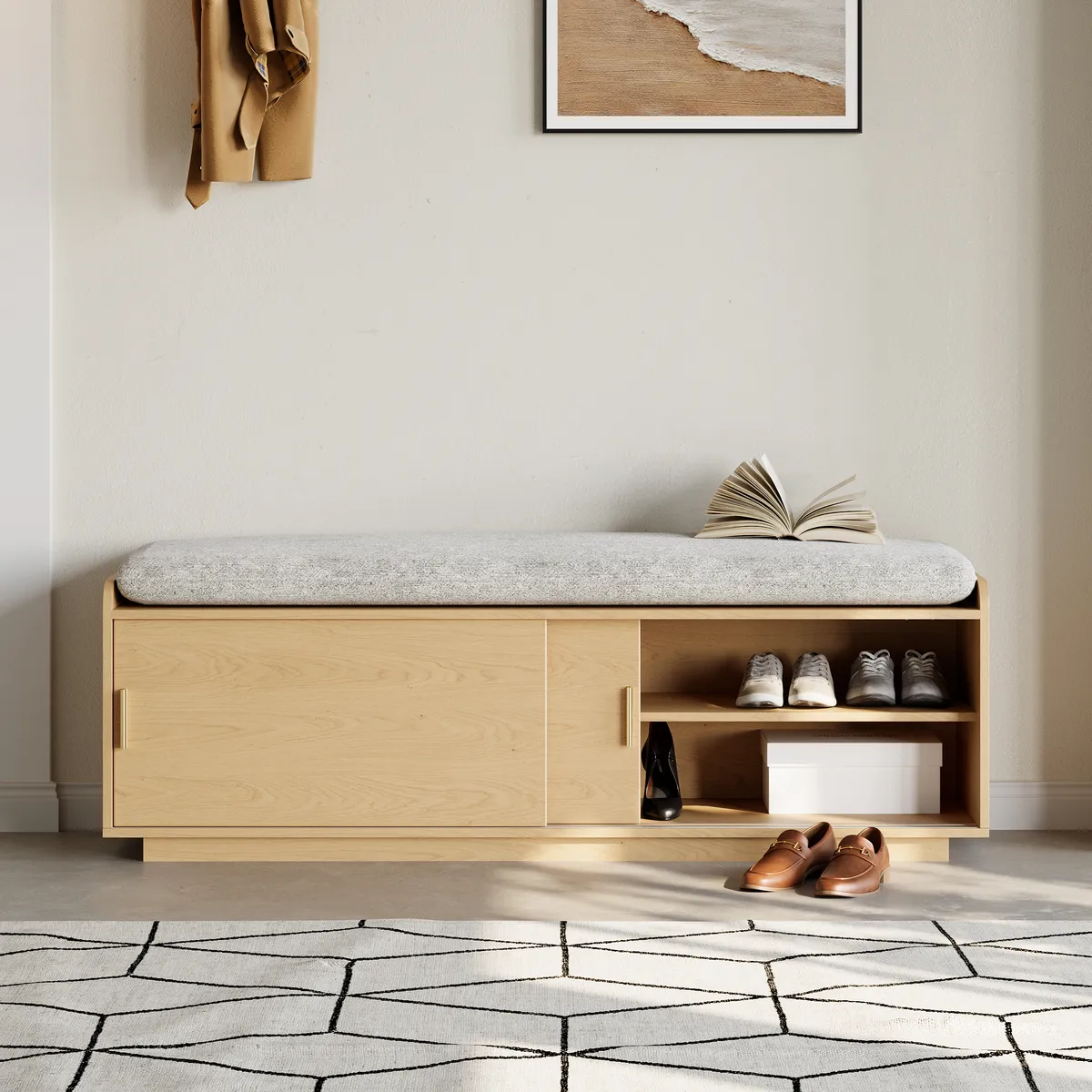 2 Doors Shoe Storage Entryway Bench — image 21