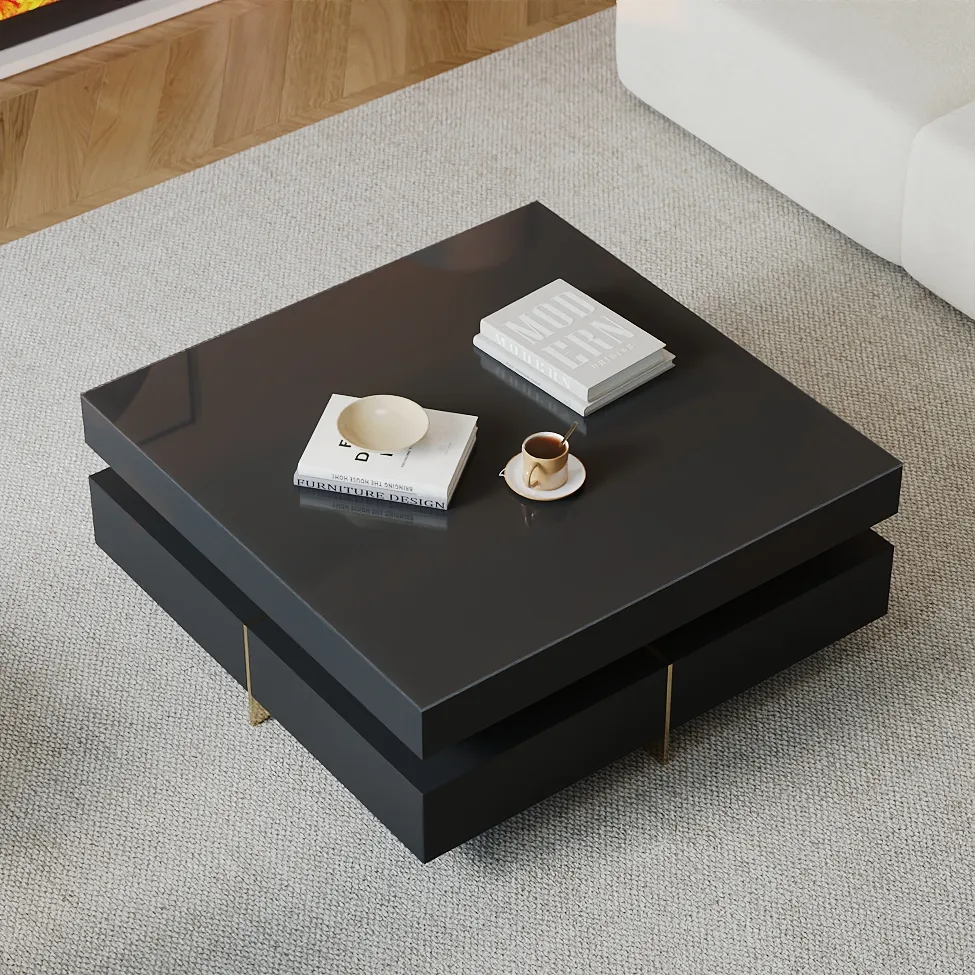 Black Modern Square Coffee Table with Drawers — image 12