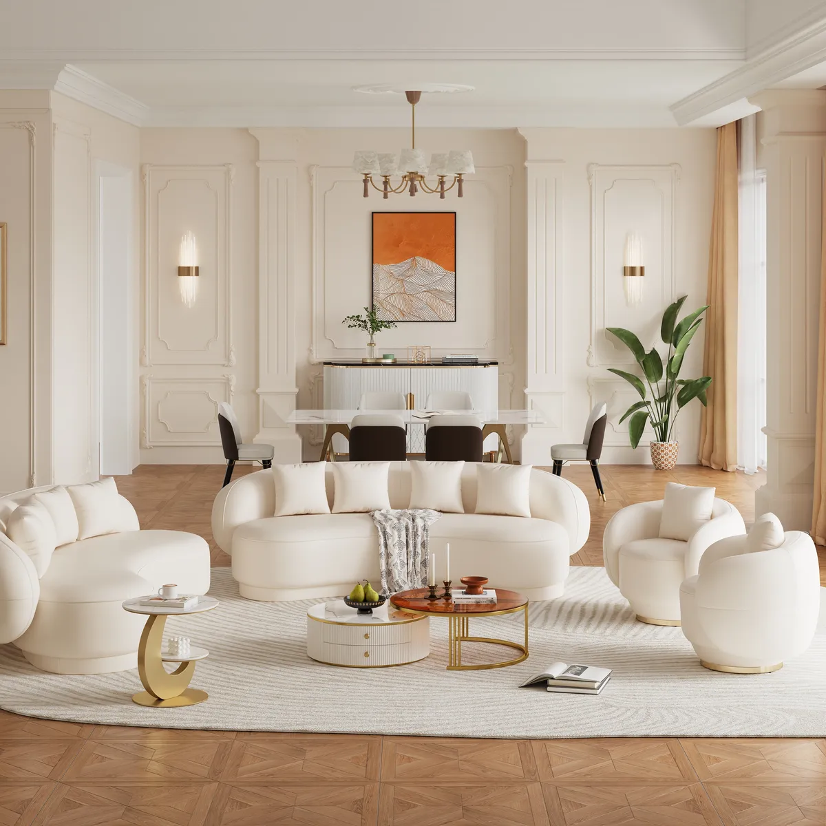 Swivel Barrel Accent Chair Faux Leather Armchair for Living Room in Warm White (35" Wide) — image 5