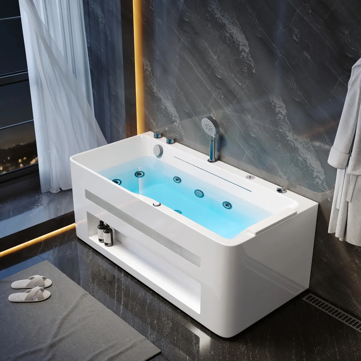 59" Whirlpool Bathtub with Thermostatic Control & Massage Jets & LED Lighting — image 11