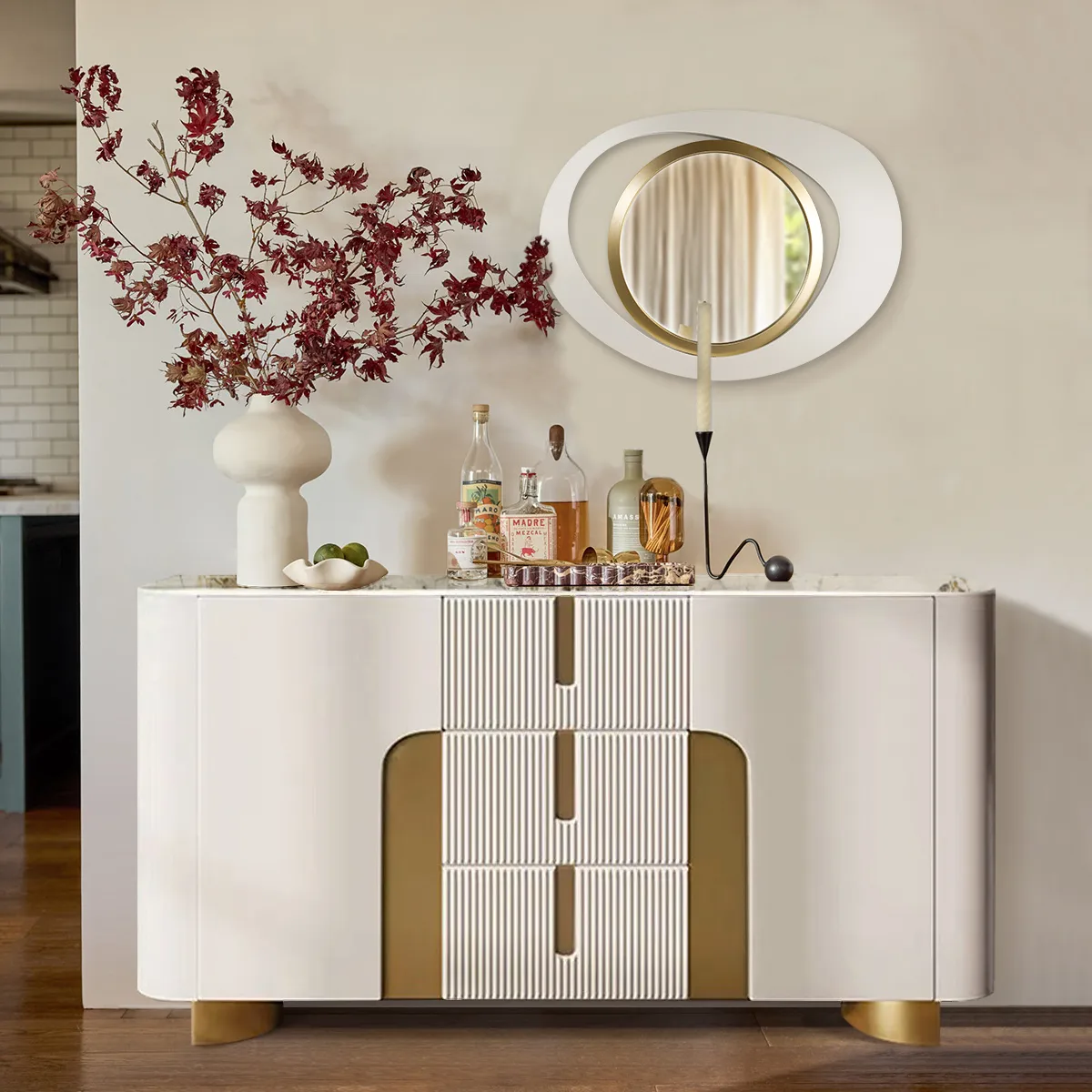 Abstract Wall Mirror, Matte Black and Gold, Horizontal or Vertical — image 15