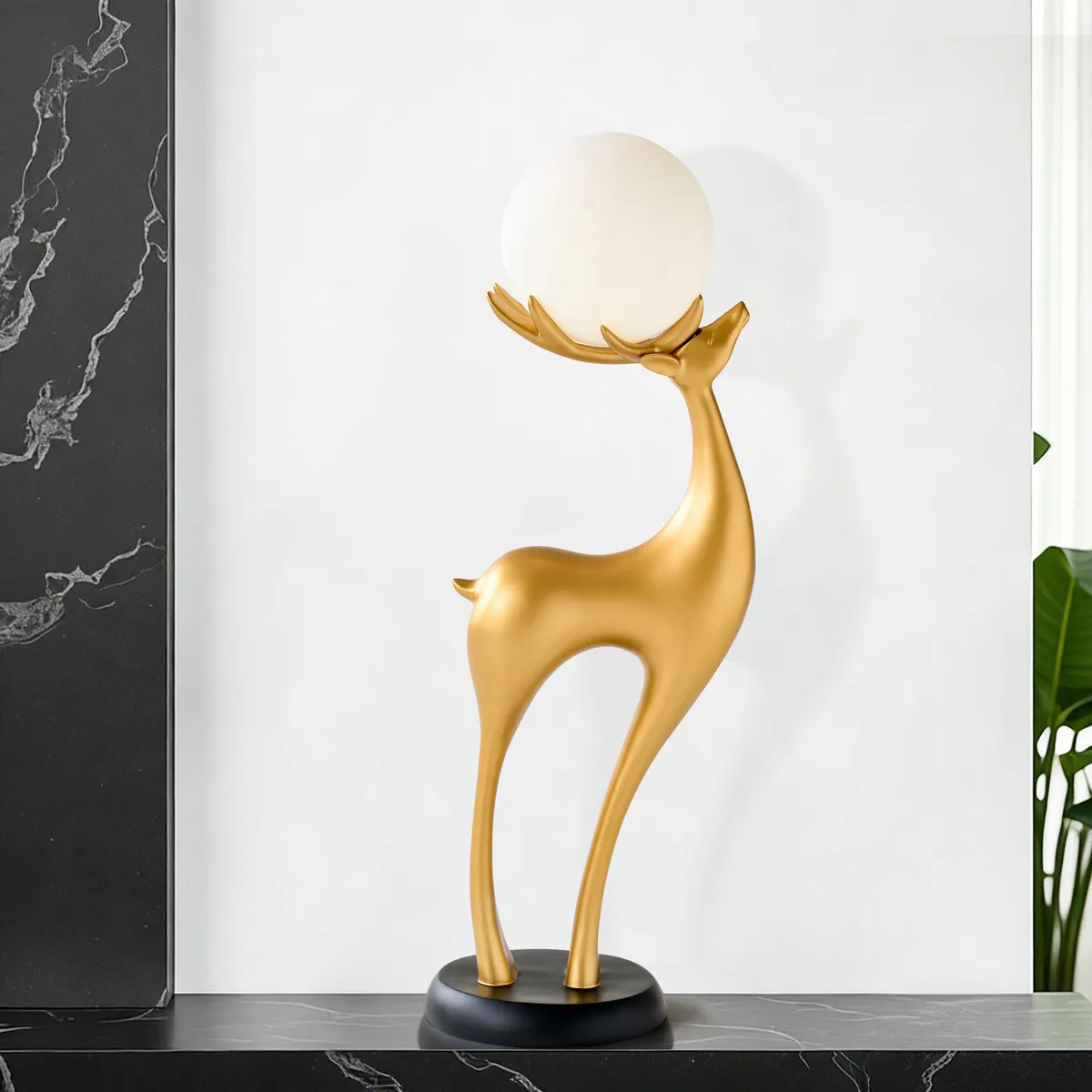 Modern Resin Deer Floor Lamp with Remote Control – 30" Tall with Light-Up Ball