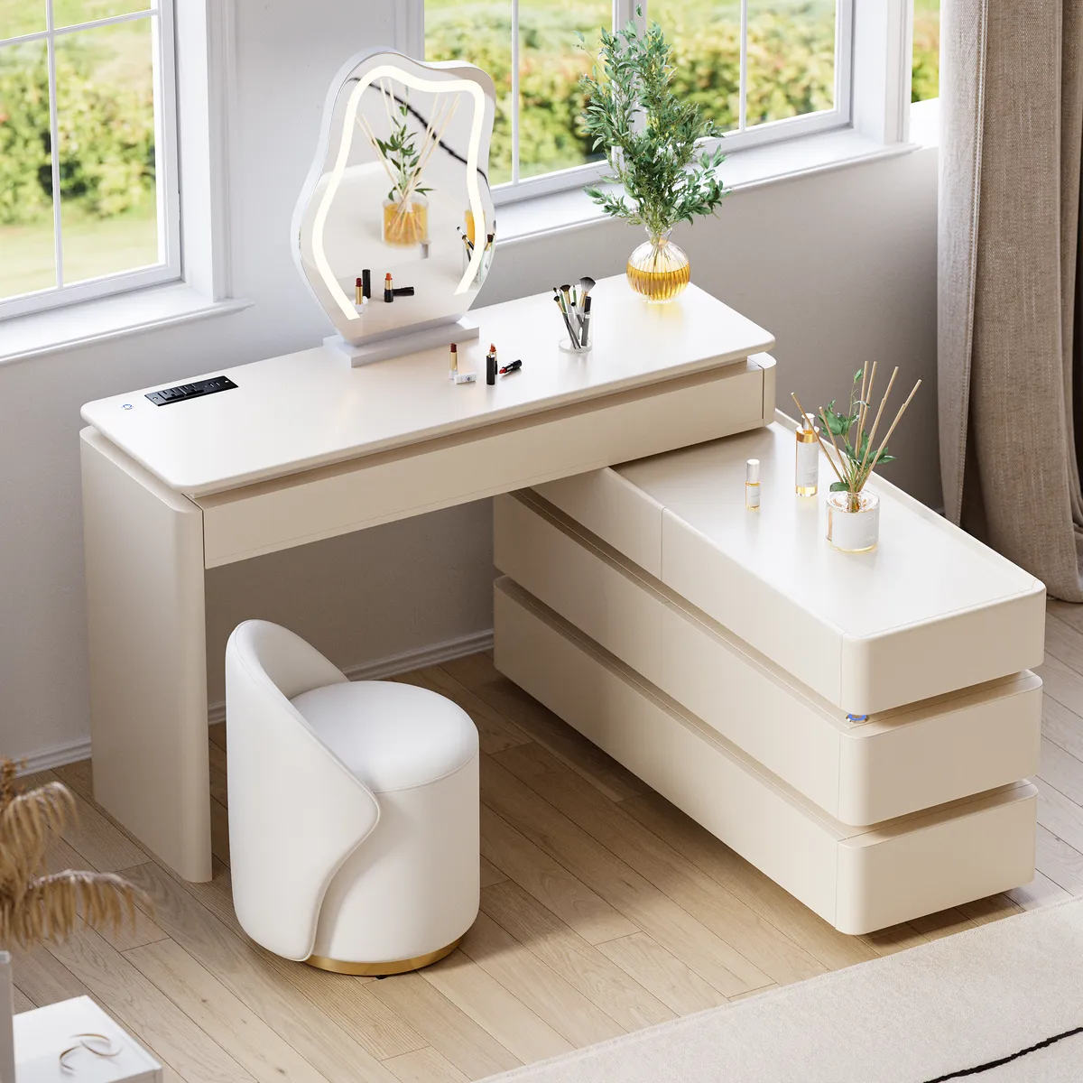 47" Smart Makeup Vanity Retractable Dressing Table with Mirror & Lights — image 6
