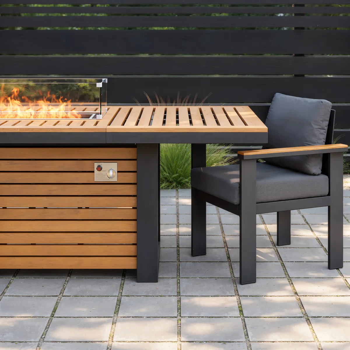 Tevara 94.5" Outdoor Propane Fire Pit Dining Table with Hidden Tank & Wind Shield — image 7