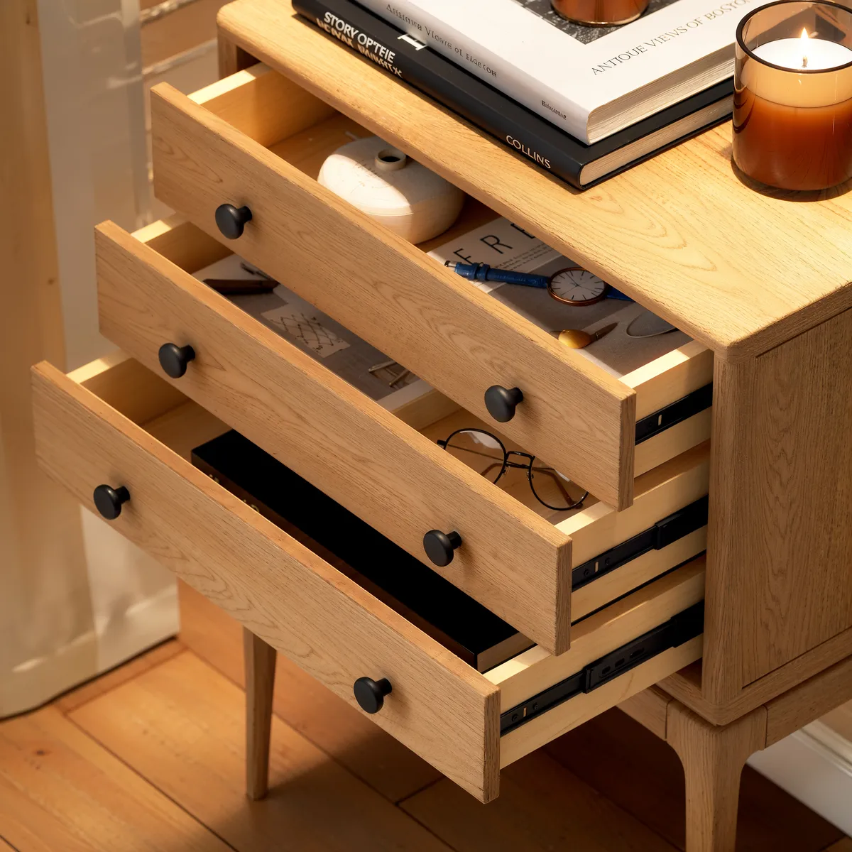 Mid-Century 3-Drawer Chest – Solid Ash Wood in Walnut Finish — image 17