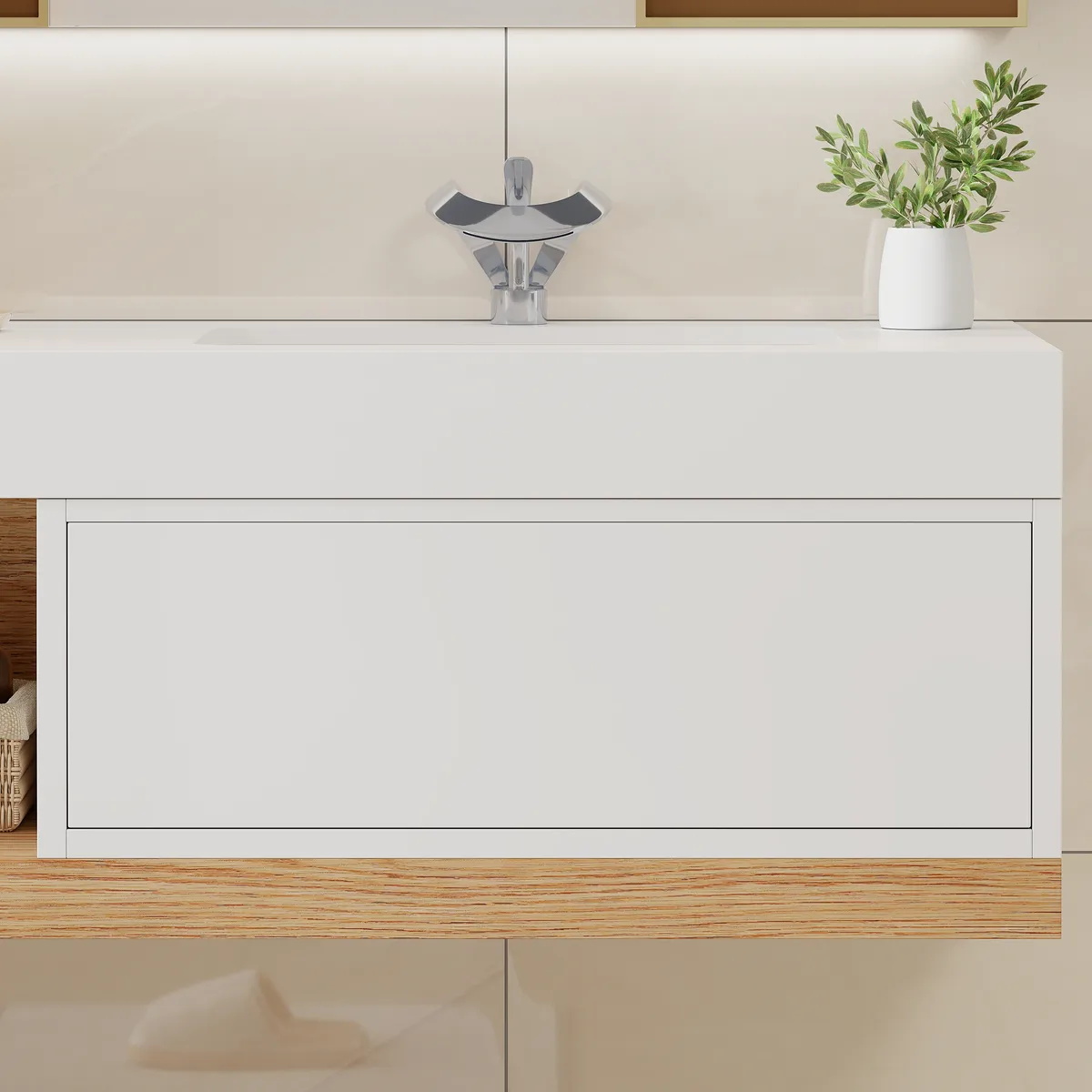 39" Modern Floating Bathroom Vanity White & Natural with Sink — image 14