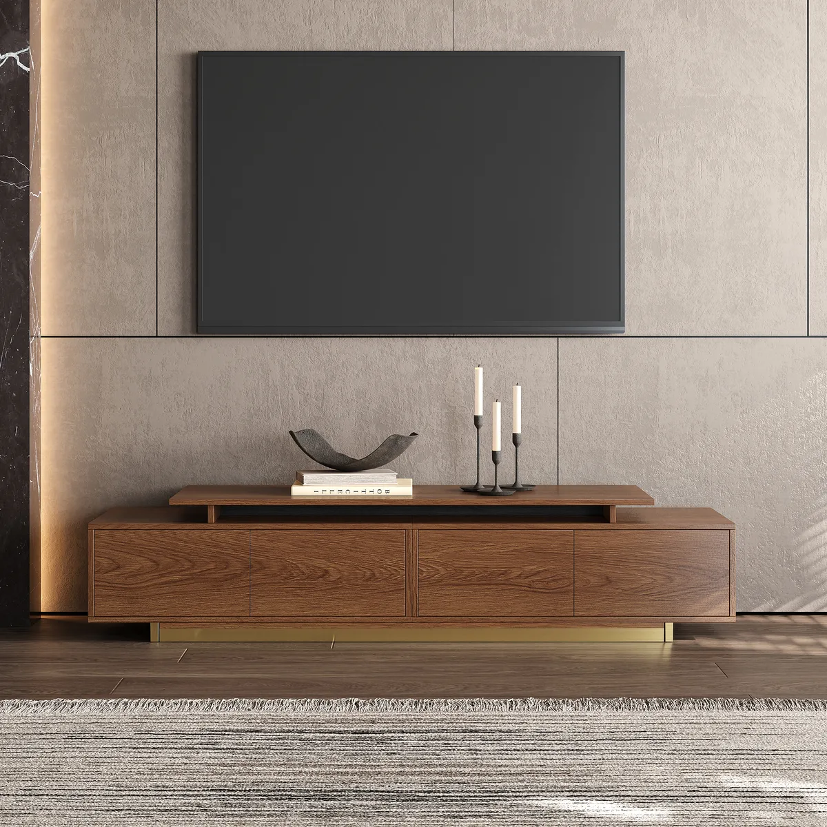 Mordel Natural Modern Rectangle Glossy Extendable TV Stand Storage for 65 to 85" TV — image 13