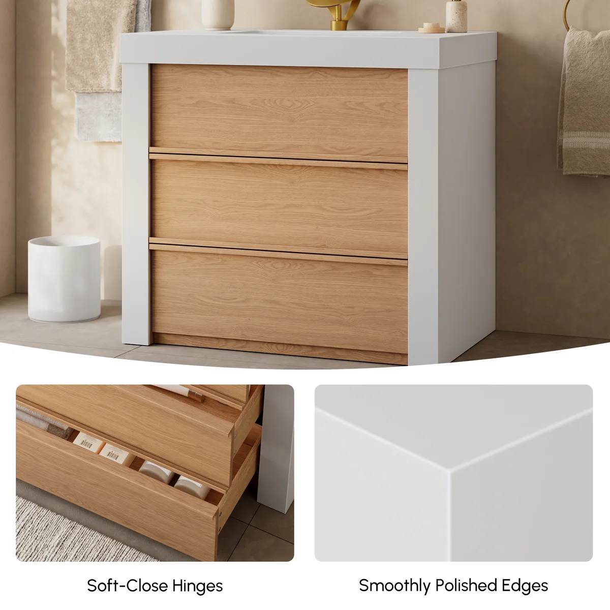 36" Single Bathroom Vanity with Ceramic Sink, Sintered Stone Top — image 9