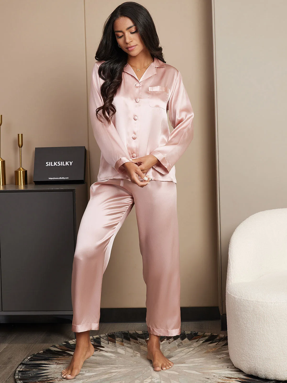 100% Mulberry Silk Long Sleeve Women's Pajamas Set — image 4
