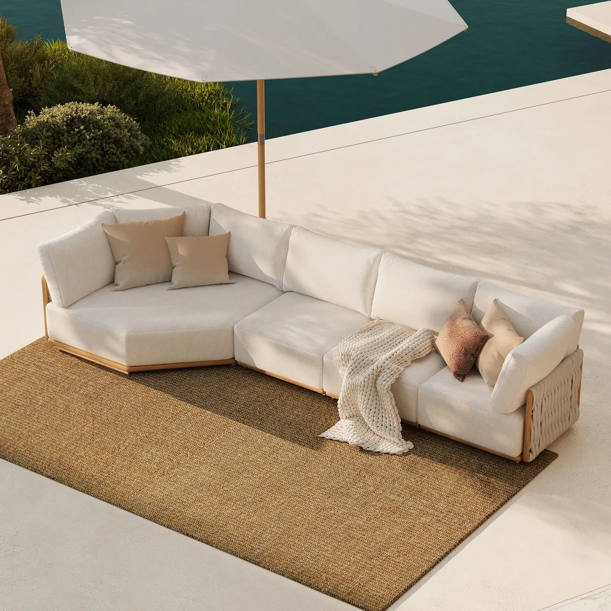 4-Piece Outdoor Teak & Aluminum Sectional Sofa Set with Chaise for 4 in Light — image 3