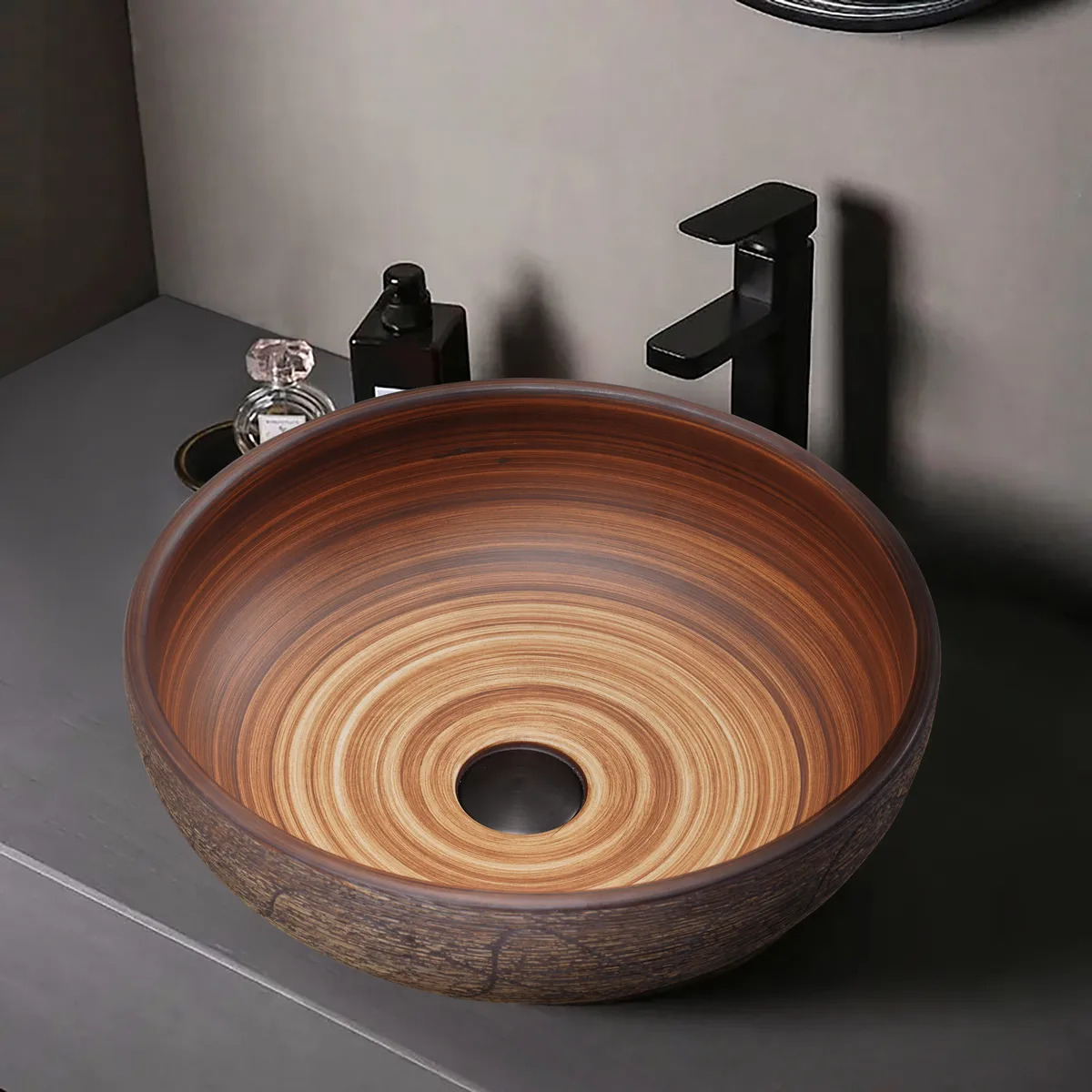 15.7" Ceramic Round Bathroom Vessel Sink Retro Washbasin — image 3