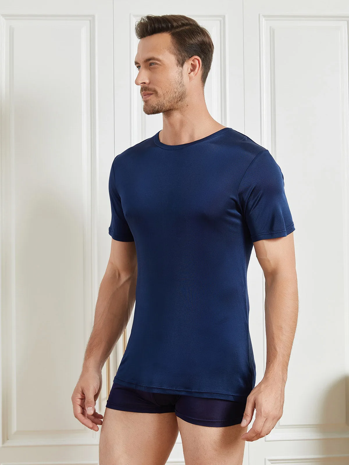 Mens Crew Neck 100% Mulberry Silk T Shirt — image 3