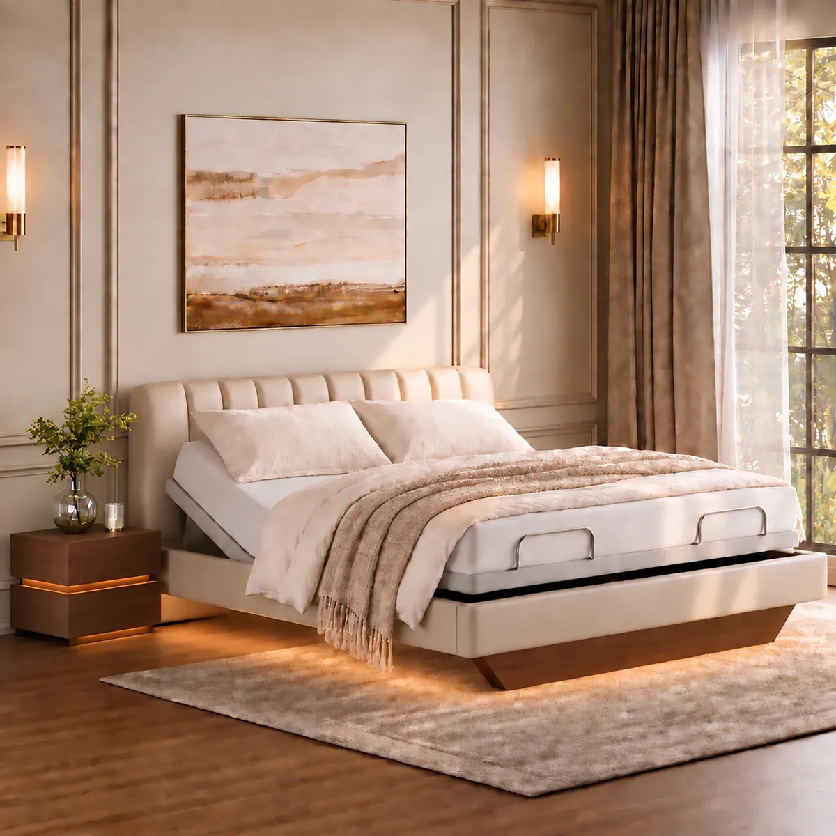 King Genuine Leather Zero Gravity Adjustable Bed Set