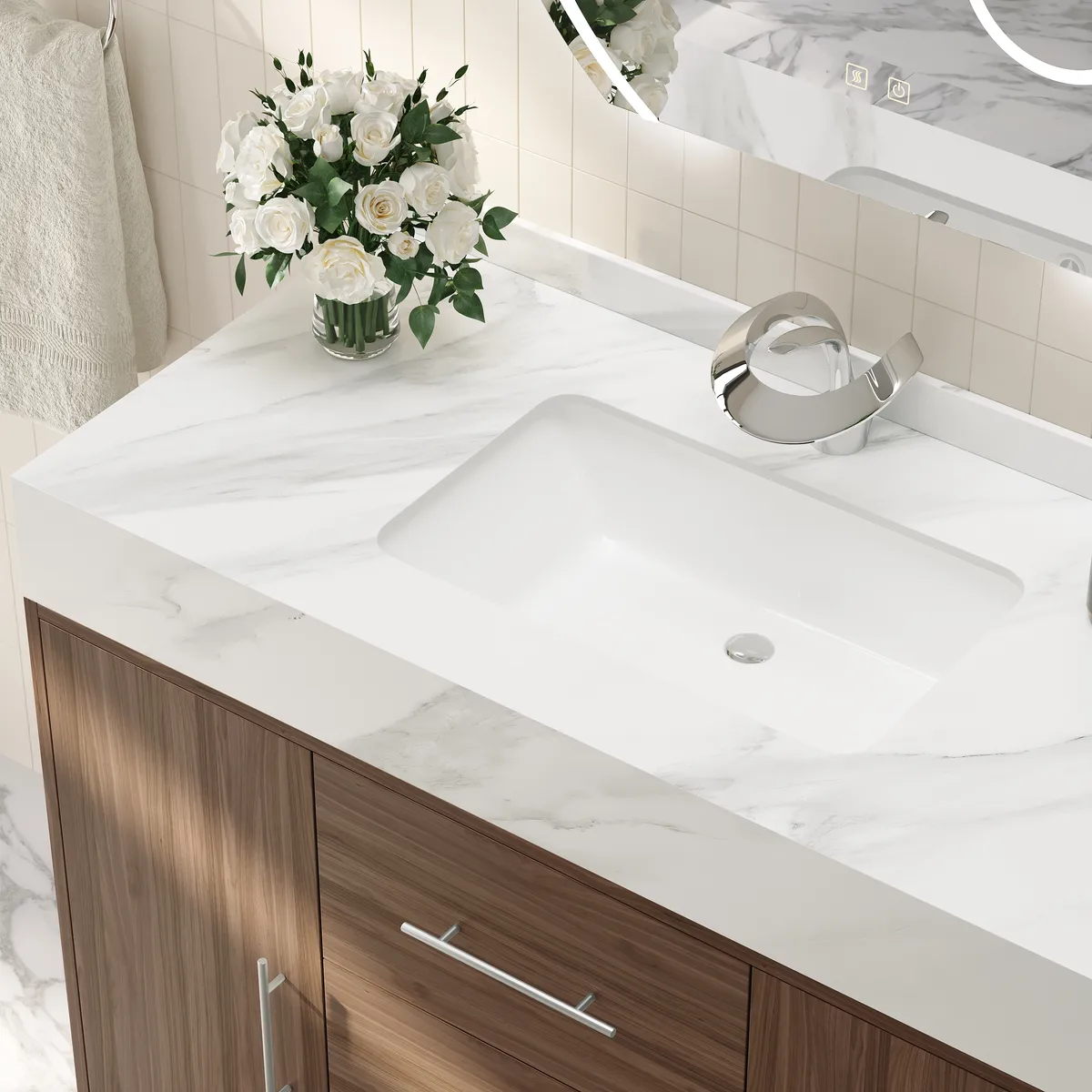 39" Walnut Freestanding Bathroom Vanity Sintered Stone Top & Silver Handles — image 20