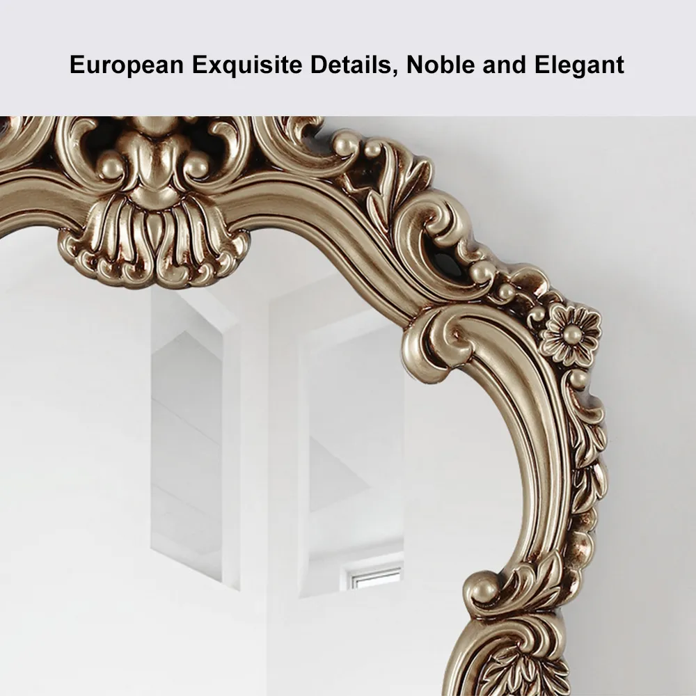Large Vintage French Arch Shield Wall Mirror with 19th Century Champagne Gold Finish Art Decor — image 7