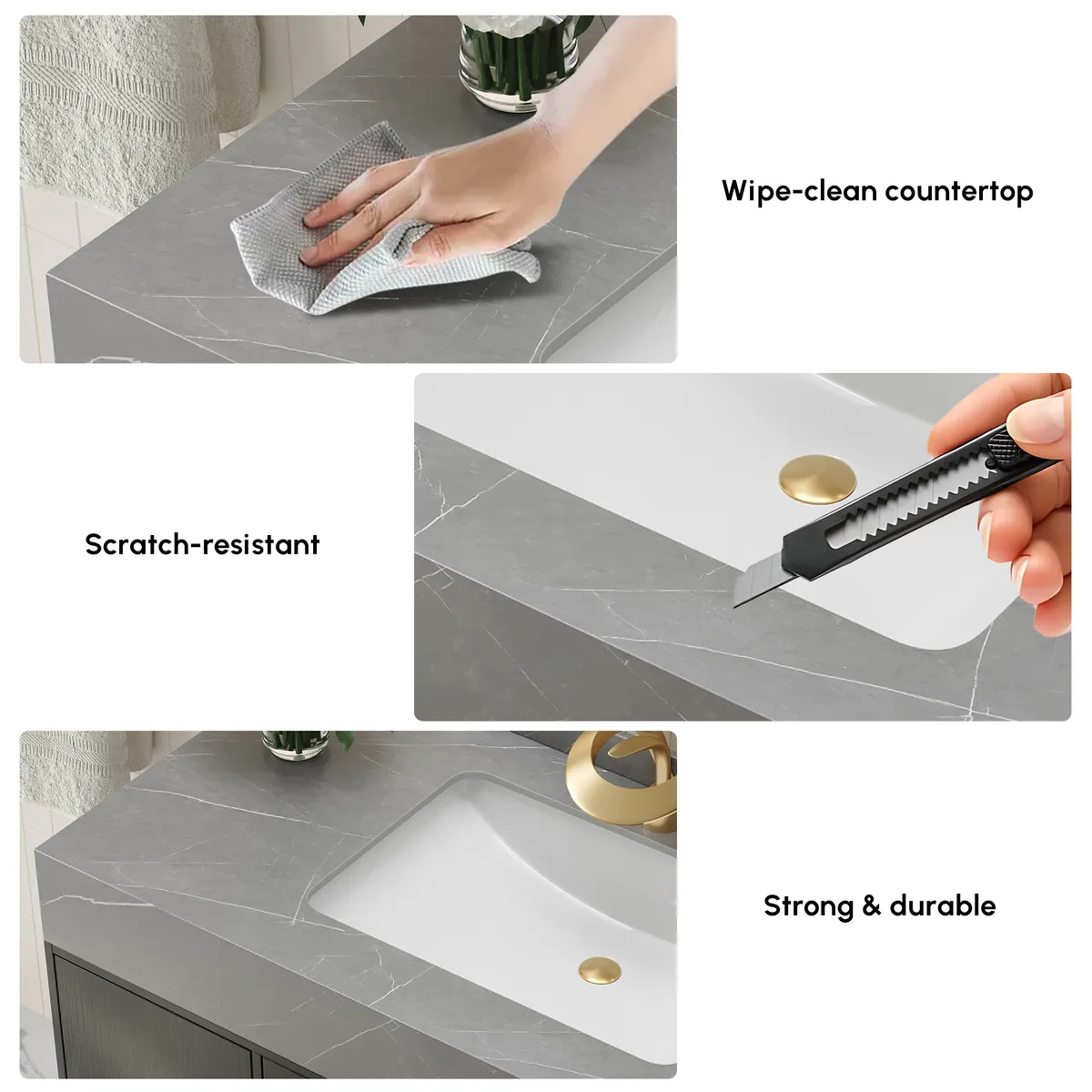 39" Walnut Freestanding Bathroom Vanity Sintered Stone Top & Silver Handles — image 25