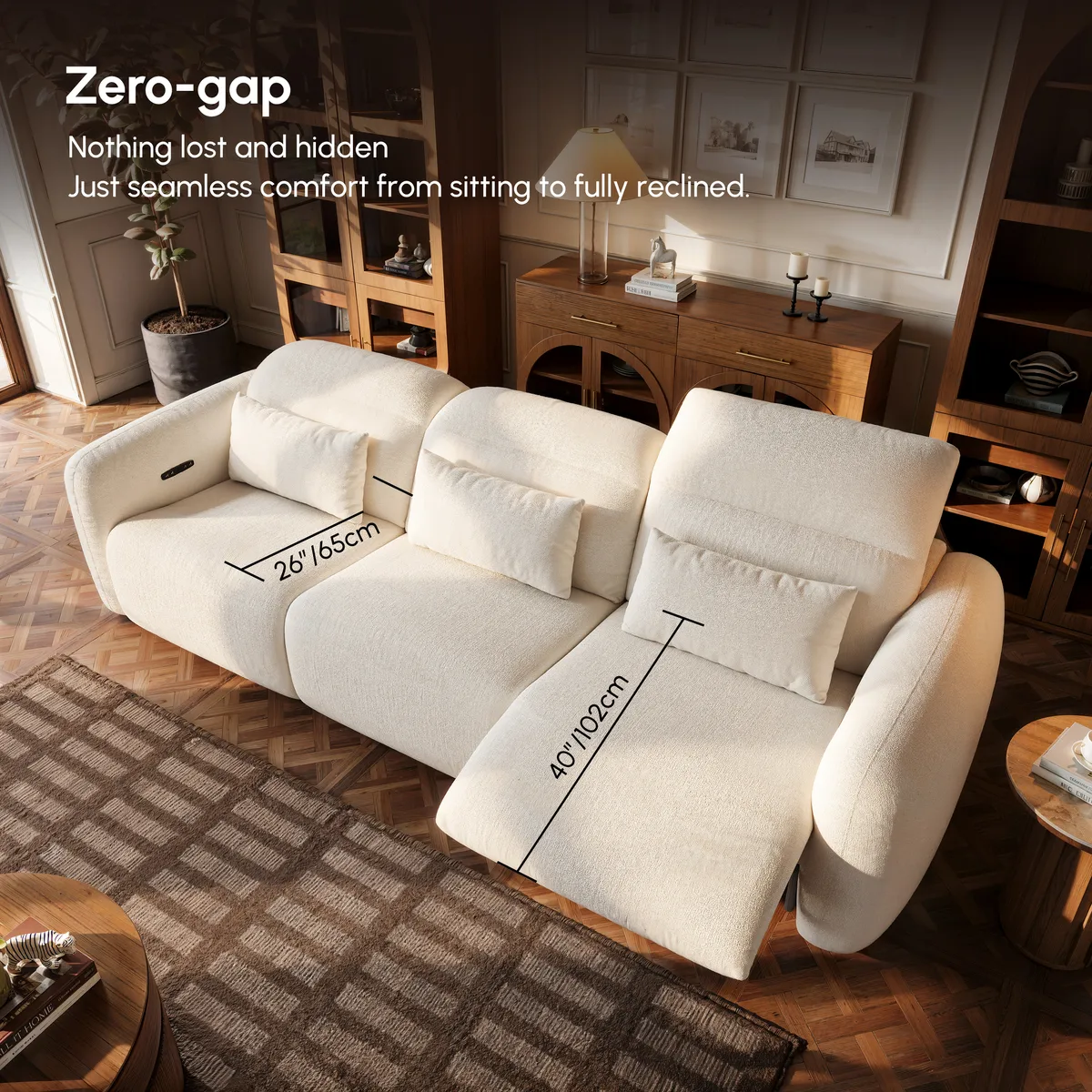 Homary Modern 123" 3-Seater Chenille Zero Gravity Power Reclining Sofa with USB Port in Warm — image 18