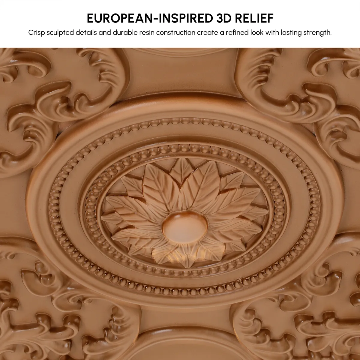 French Elegant White Resin 3D Carved LED Dimmable Flush Mount Ceiling Light — image 16
