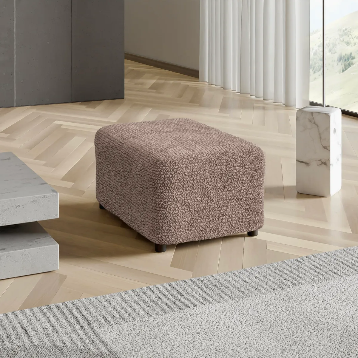 Ottoman Slipcovers - 1-Piece Furniture Protector - Form Fit, Machine Washable -MicrofibraCollection — image 15