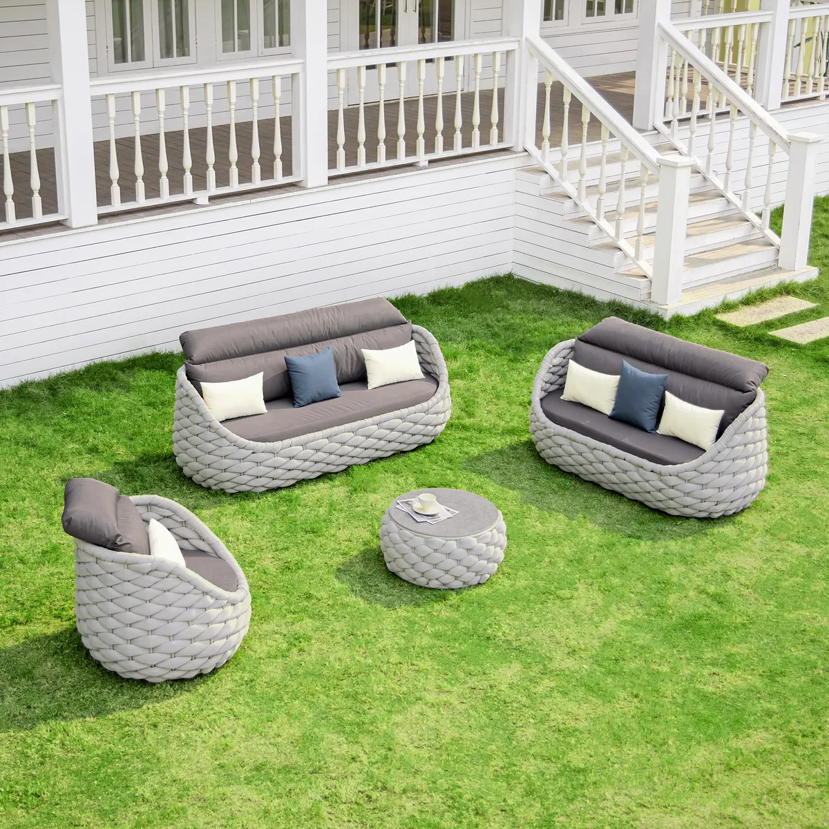 Cocaro 8-Piece Outdoor Rope Weave Sofa Set with Black Cover — image 9