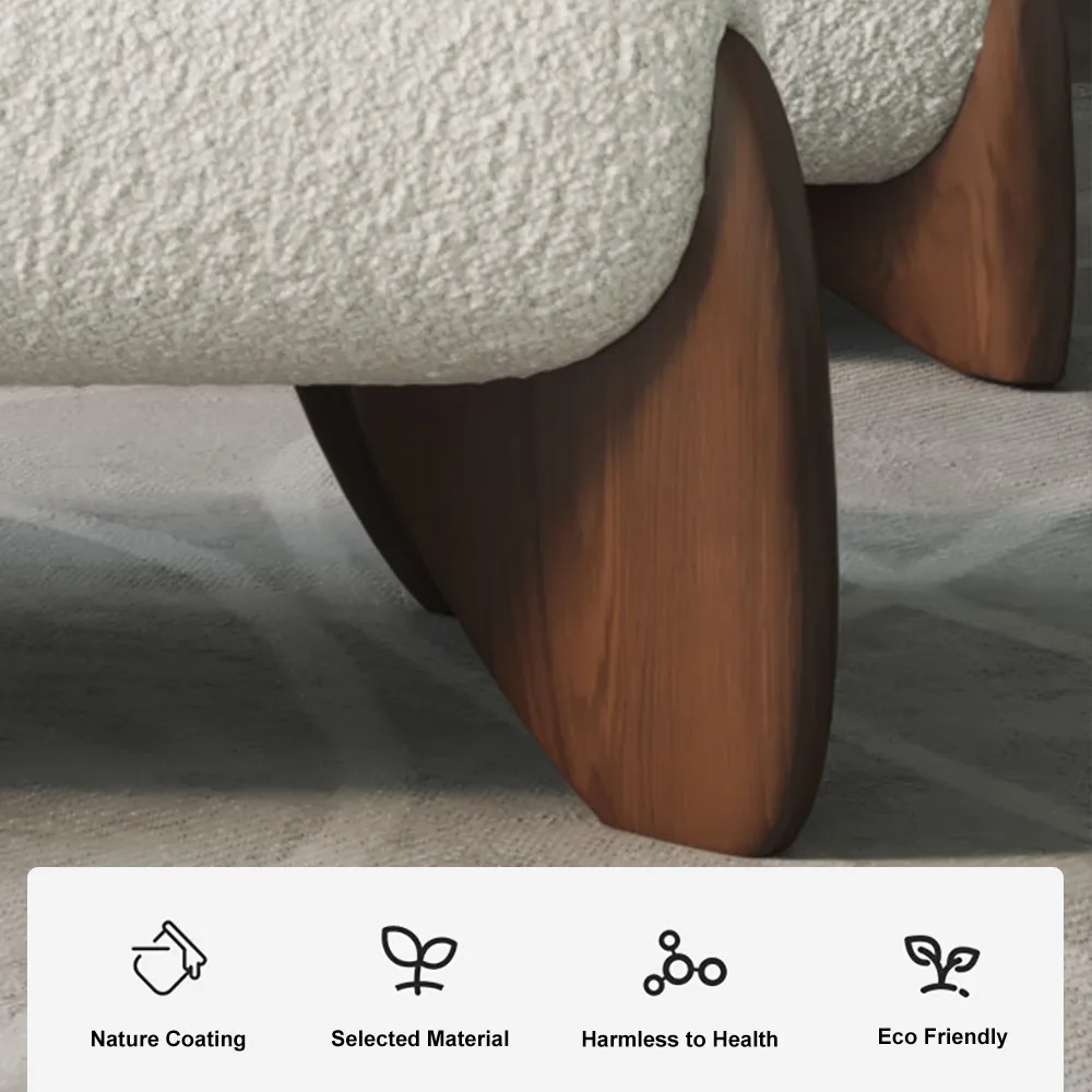 Modern White Boucle Bedroom Bench Upholstered Long Bench with Wood Legs — image 9