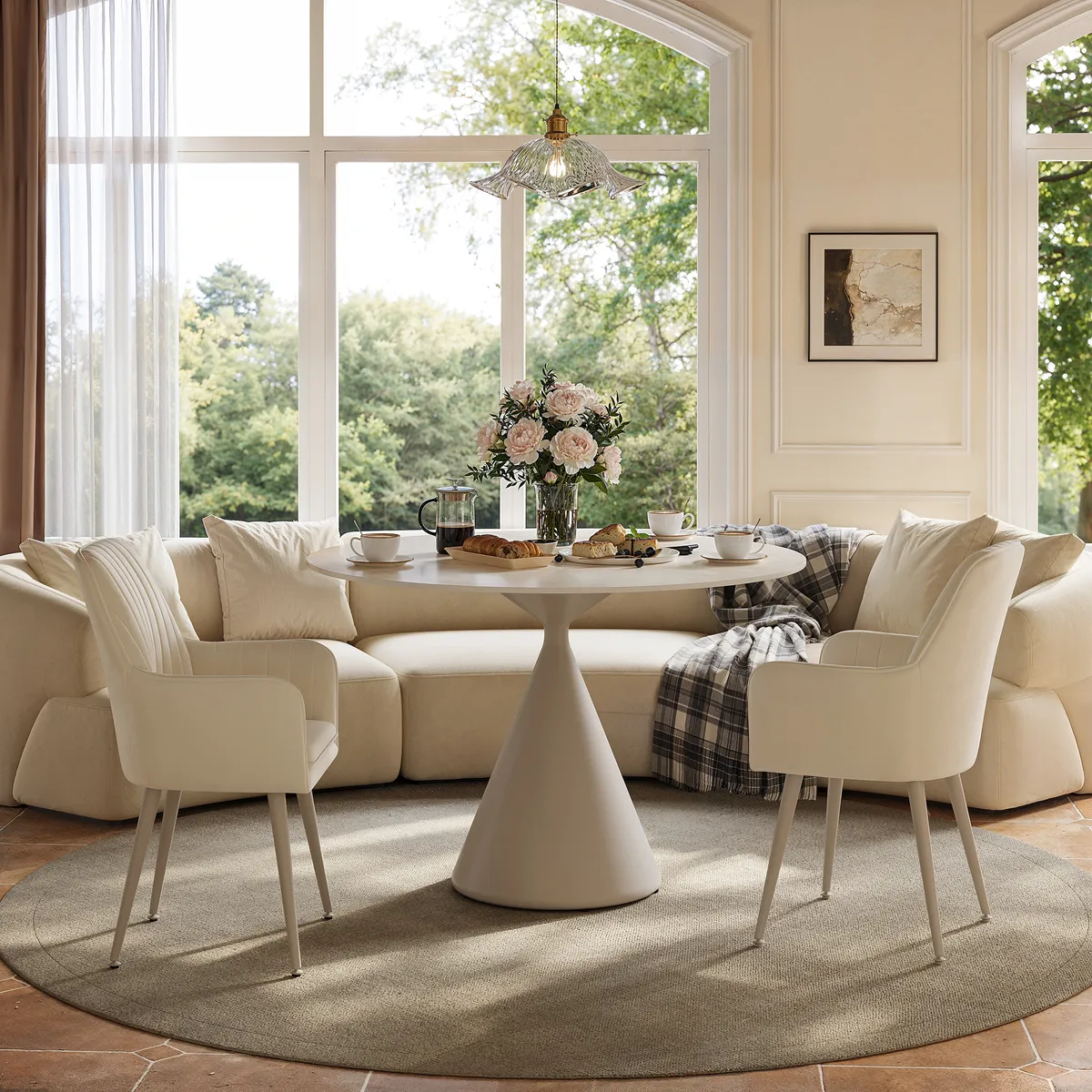 39" Pandora Faux Marble Round Dining Table with Glossy Gold Base for 4 People — image 11