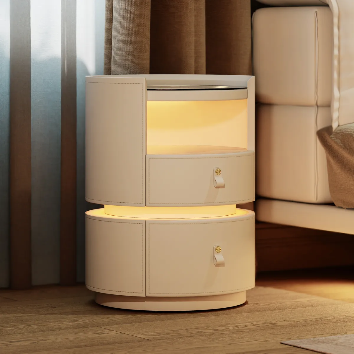 Modern Saddle Leather Smart LED Nightstand — image 19
