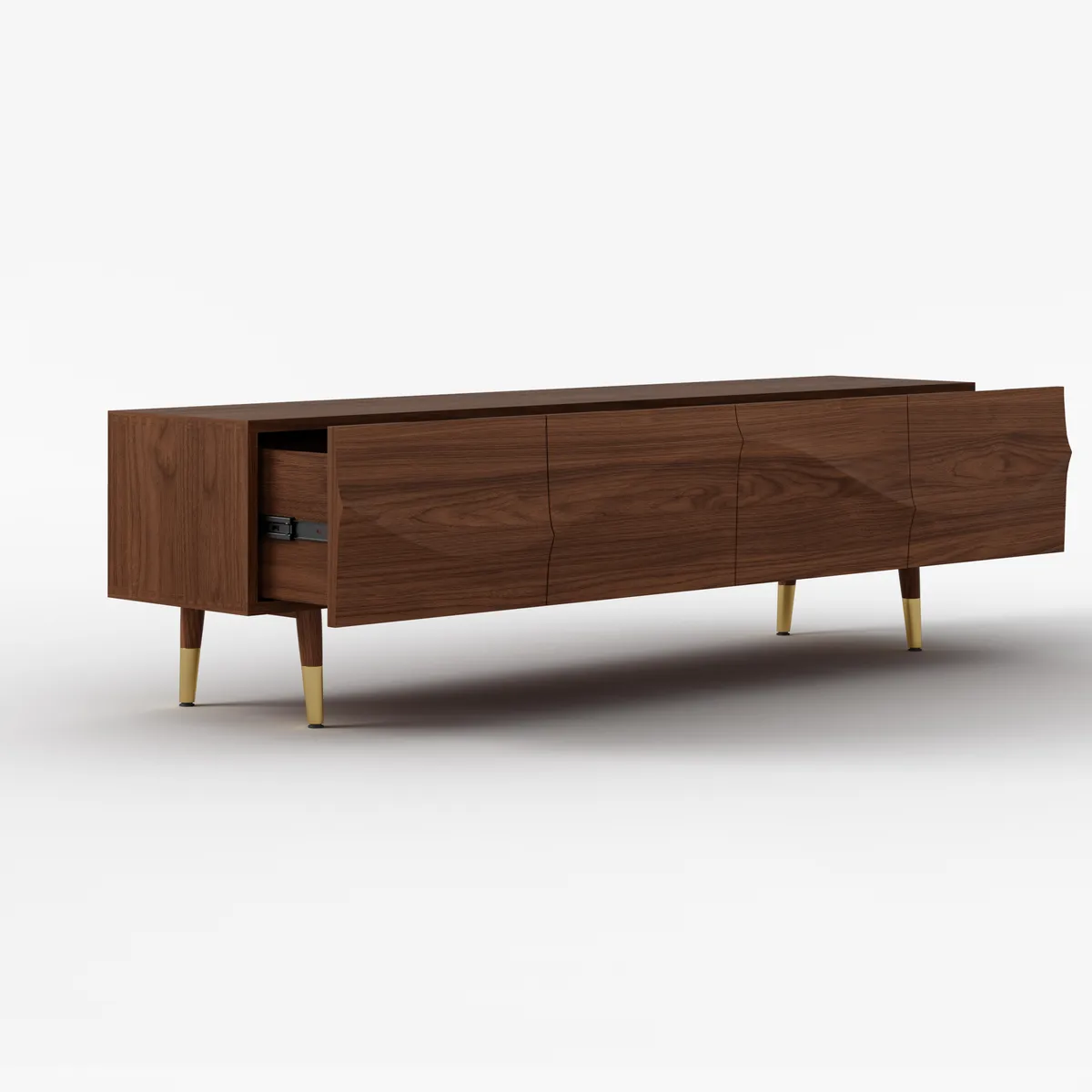 Lake Mid Century TV Stand with Wavy Design Walnut Storage 4 Drawers for TVs Up — image 9