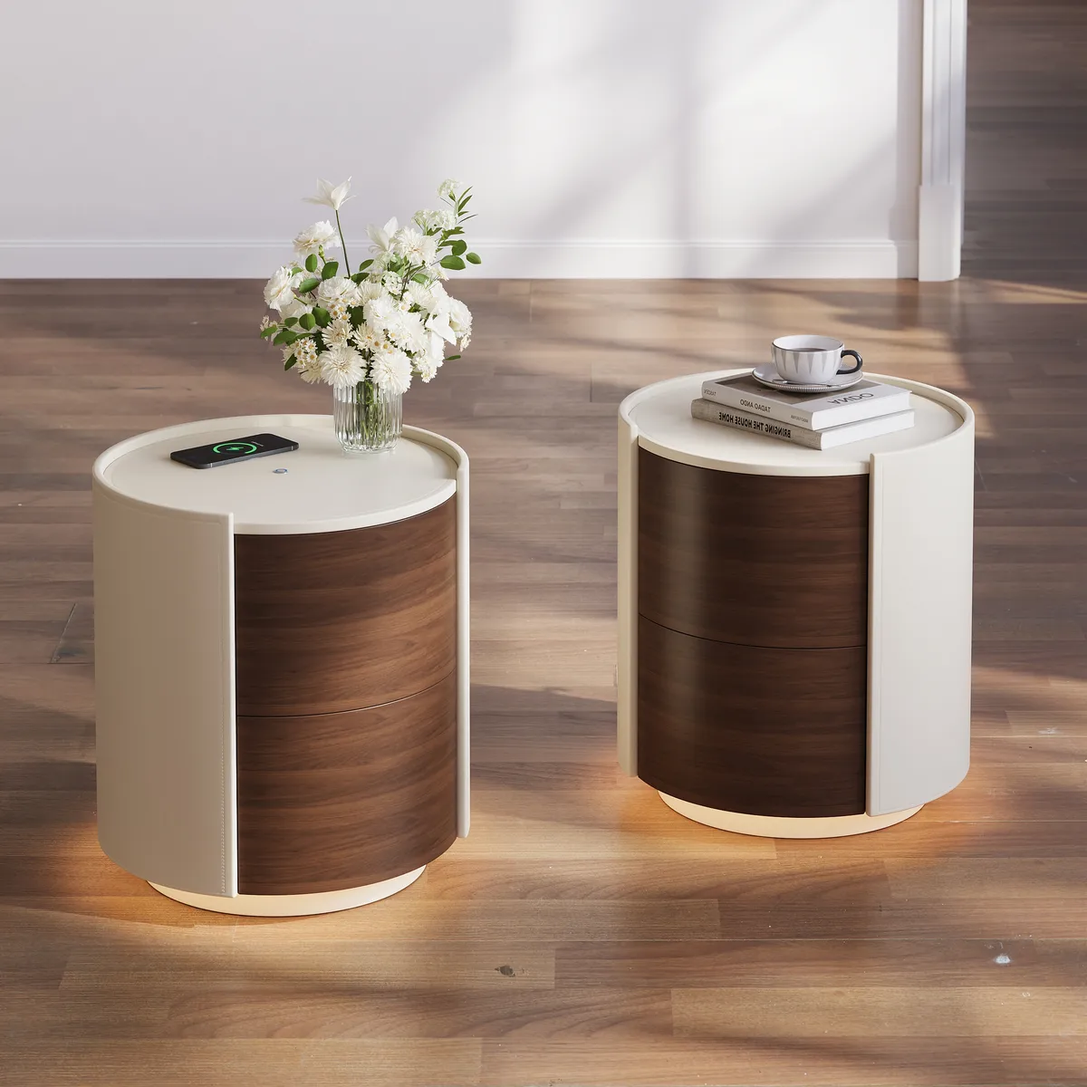 Saddle Leather 2-Drawer Nightstand with Charging Station — image 6