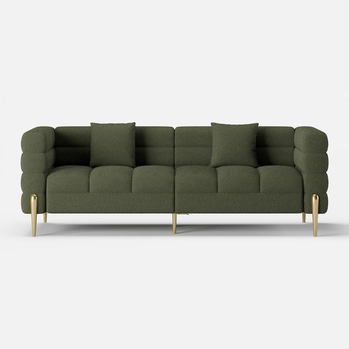 Living Room Couch Set of 2 White Boucle Upholstered Fluted 3-Seater Sofa with Pillows — image 15