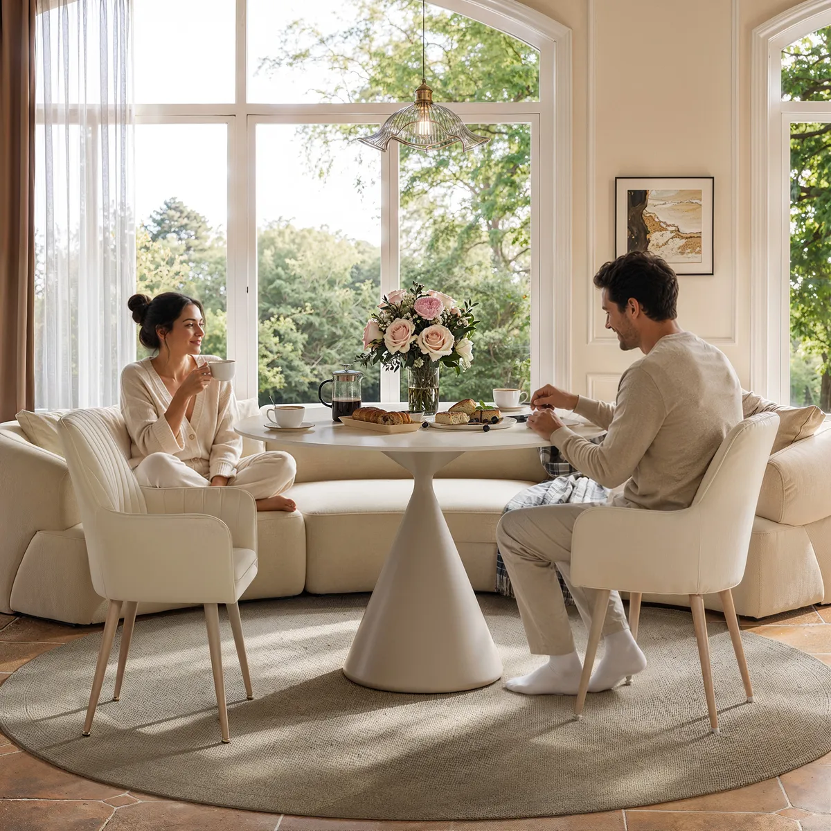 39" Pandora Faux Marble Round Dining Table with Glossy Gold Base for 4 People — image 16