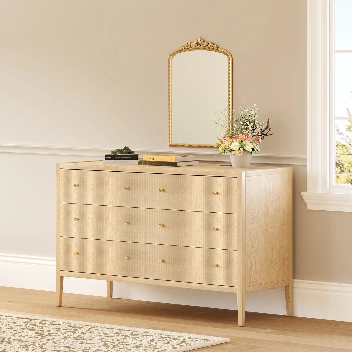 47" Fluted Natural 6-Drawer Dresser with Charging Station — image 10