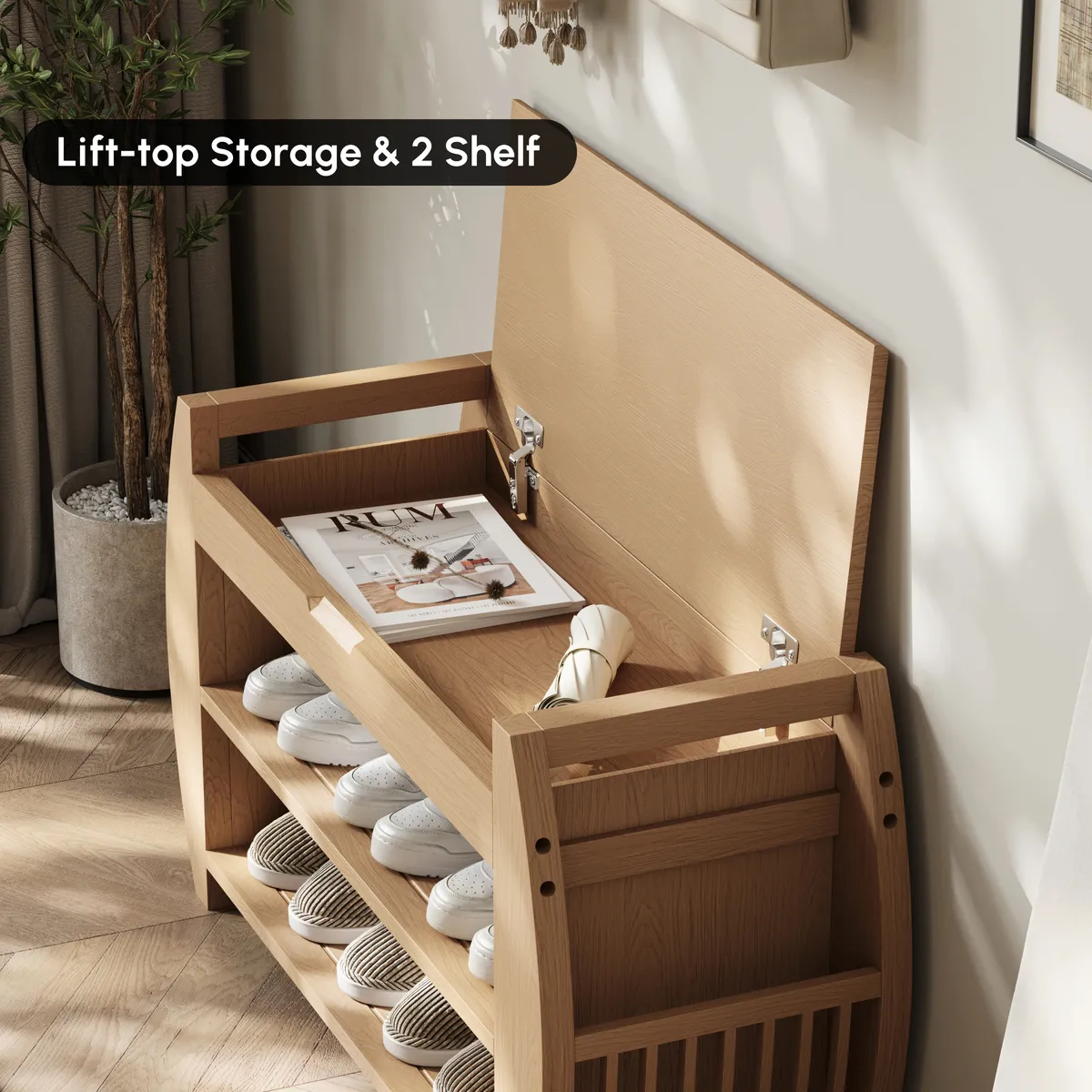 Shoe Storage Entryway Bench Wooden Shoe Rack in Brown (32.3'') — image 15