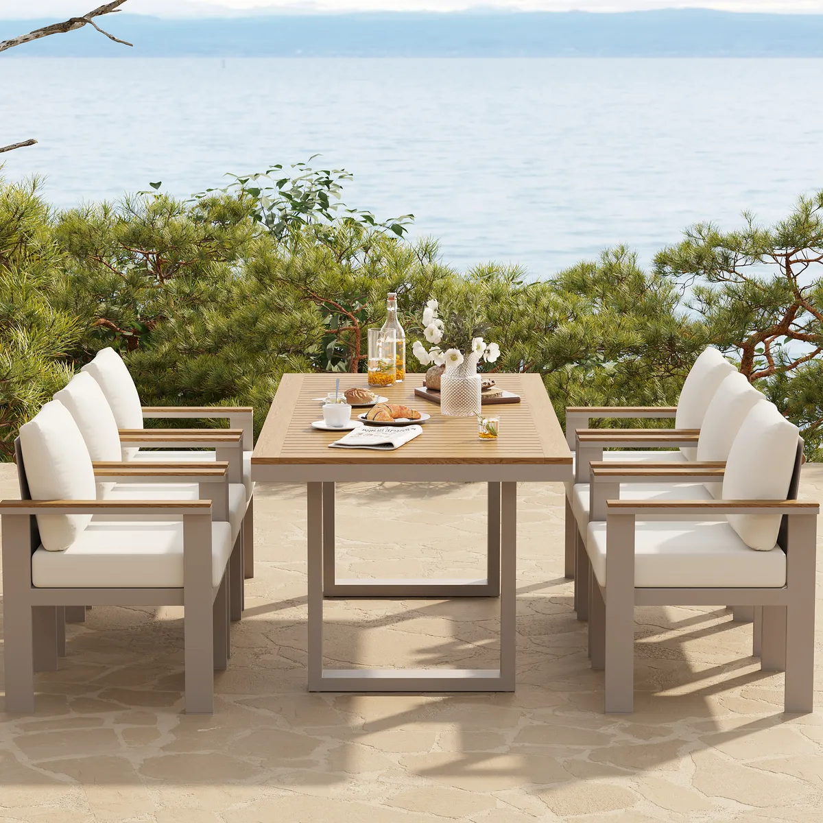 Tevara 6-Person Rectangle Teak & Aluminum Outdoor Patio Dining Table — image 16