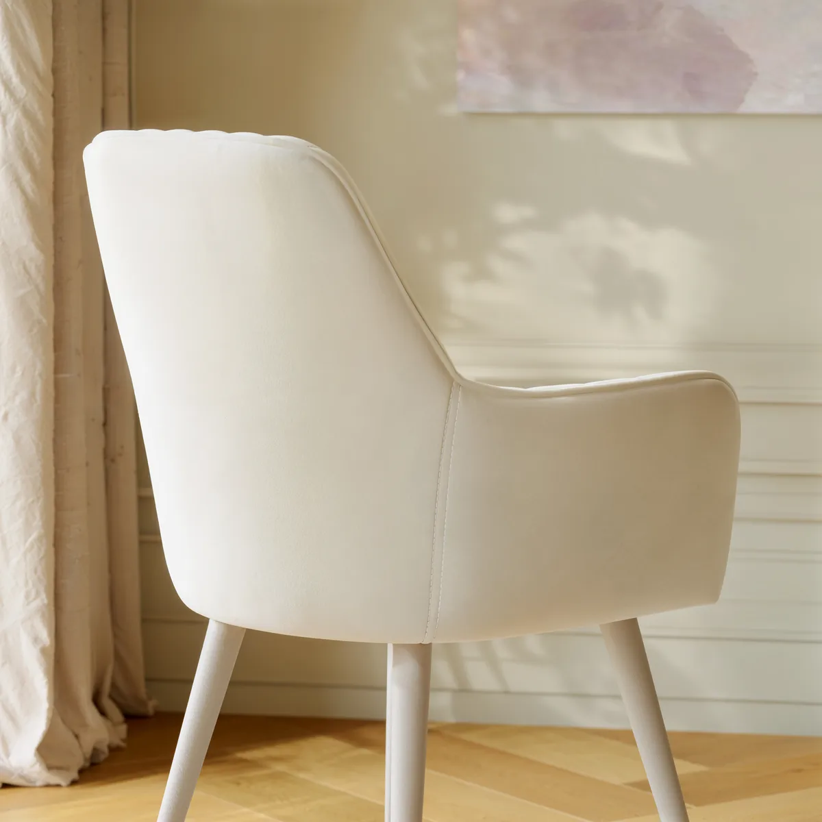 Modern Warm White Velvet Dining Chair with Cushioned Seat — image 11