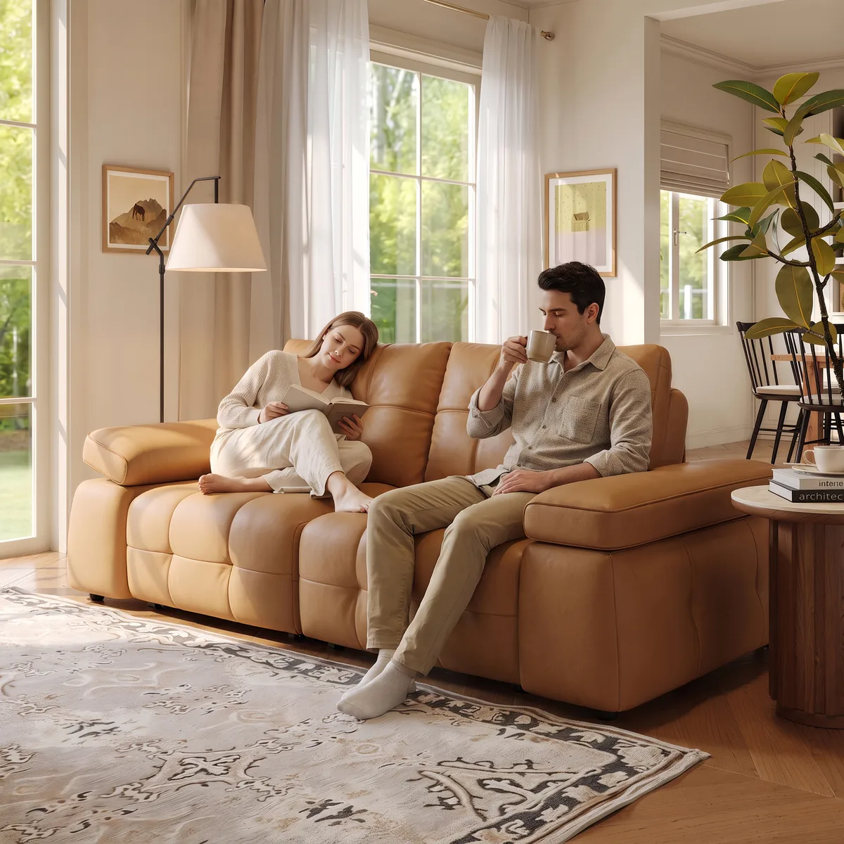 95" 2-Seater Genuine Leather Power Convertible Sleeper Sofa with Adjustable Armrests — image 13