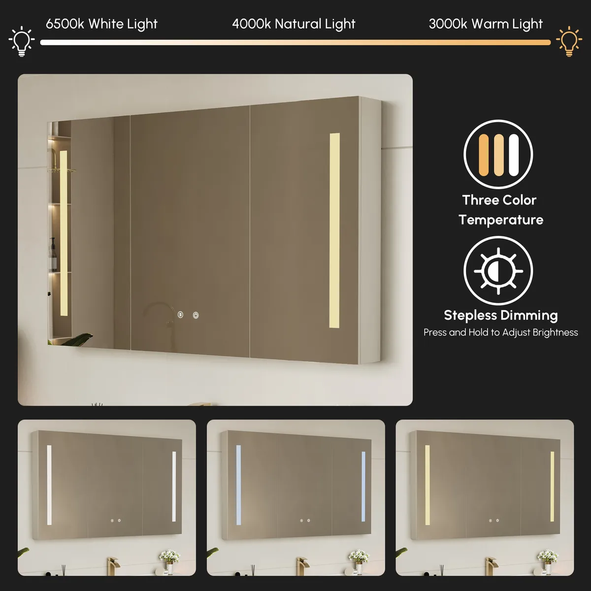 47" Modern Wall-mounted LED Bathroom Medicine Cabinet Vanity Mirror with Storage — image 29