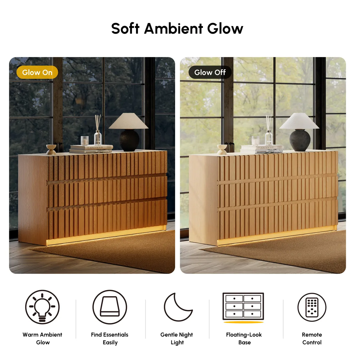 Aura 59" Walnut Sintered Stone 6-Drawer Dresser with Lighting — image 8